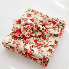 Receiving Blanket Headband Set Flower Print Baby Swaddle Blankets 0-3 Month - 米色 - 查看 5