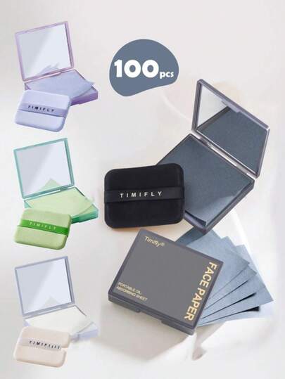 100pcs Portable Blotting Papers, Suitable For Oily Skin, 3-In-1 Function With Mirror, Powder Puff And Blotting Papers, Lavender, Gardenia, Green Tea, Bamboo Charcoal Natural Soft Facial Blotting Papers, Aromatherapy Oil Absorbing Papers, Unisex, Travel Essential, Convenient To Carry
