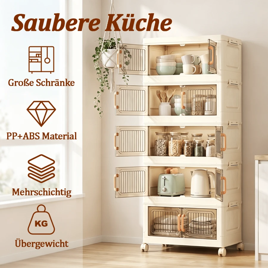 Dorm & Bedroom Essential Foldable Storage Bins with Lids, Stackable Plastic Containers with Doors, Portable Closet Storage Organizer for Household Use(50 Model) - 50 cm breit, 5 Lagen - Übersicht 1