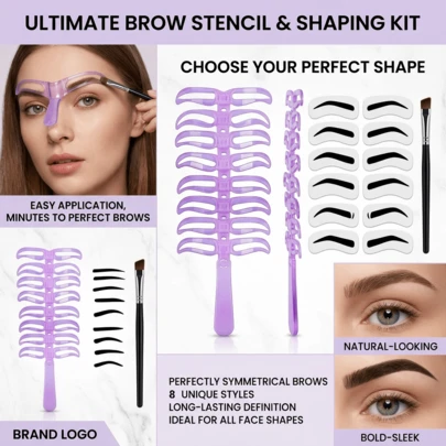 8PCS Eyebrow Stencil Kit, Reusable Brow Shaping Templates For Beginners, Easy Eyebrow Grooming Tool, Makeup Accessories For Perfect Brows, Portable Eyebrow Shaping Set For Daily Makeup, Travel Beauty Tools Gifts For Wome