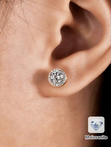 Bông tai đính đá Moissanite 1CT bằng bạc Sterling S925, thiết kế unisex, phù hợp cho các dịp hàng ngày, công sở, đám cưới, du lịch, tốt nghiệp, sinh nhật và tiệc tùng. - Vàng - Xem 1