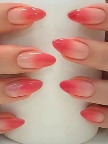 5件/組 (120片) 中長杏仁形粉色法式漸層穿戴式美甲貼片，壓克力假指甲組，含1片果凍膠與1片美甲銼條 - 彩色 - 查看 3
