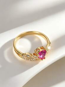Charm-In Bague ouverte rose vintage en CZ, bague en CZ en forme de larme plaquée or 18 carats, bijou avec diamants pavés ornés, pour un port quotidien chic pour femmes - Doré - Voir 4