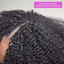 Feather Crochet Human Hair Burmese Curly Crochet Feather Tip Extensions Human Hair 60g Pre-Separated Naturally Bouncy Kinky Curly Texture Human Hair For Braiding - Natural Black - Xem 7