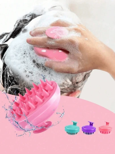 Candy-Colored Silicone Shampoo Brush, Scalp Cleansing, Massage, Shampoo Tool, Massage Comb, Dandruff Removal Comb, Soft Silicone Massage Brush, Exfoliating Scalp, Shampoo Brush, Gentle Hair Care Brush, Comfortable Scalp Massage Brush, Bathroom Essential, Relaxing Scalp Massager, Silicone Hair Brush, Stress Relief Accessory, Travel Essential, Summer Essential, Household Bathroom Hair Care Tool