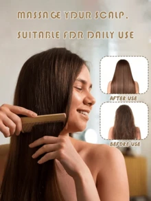 1 Set Handmade Bamboo Anti-Static Comb, Natural Bamboo Comb, Unisex, Suitable For Hair And Beard Trimming, Styling And Shaping - Multicolor - View 3