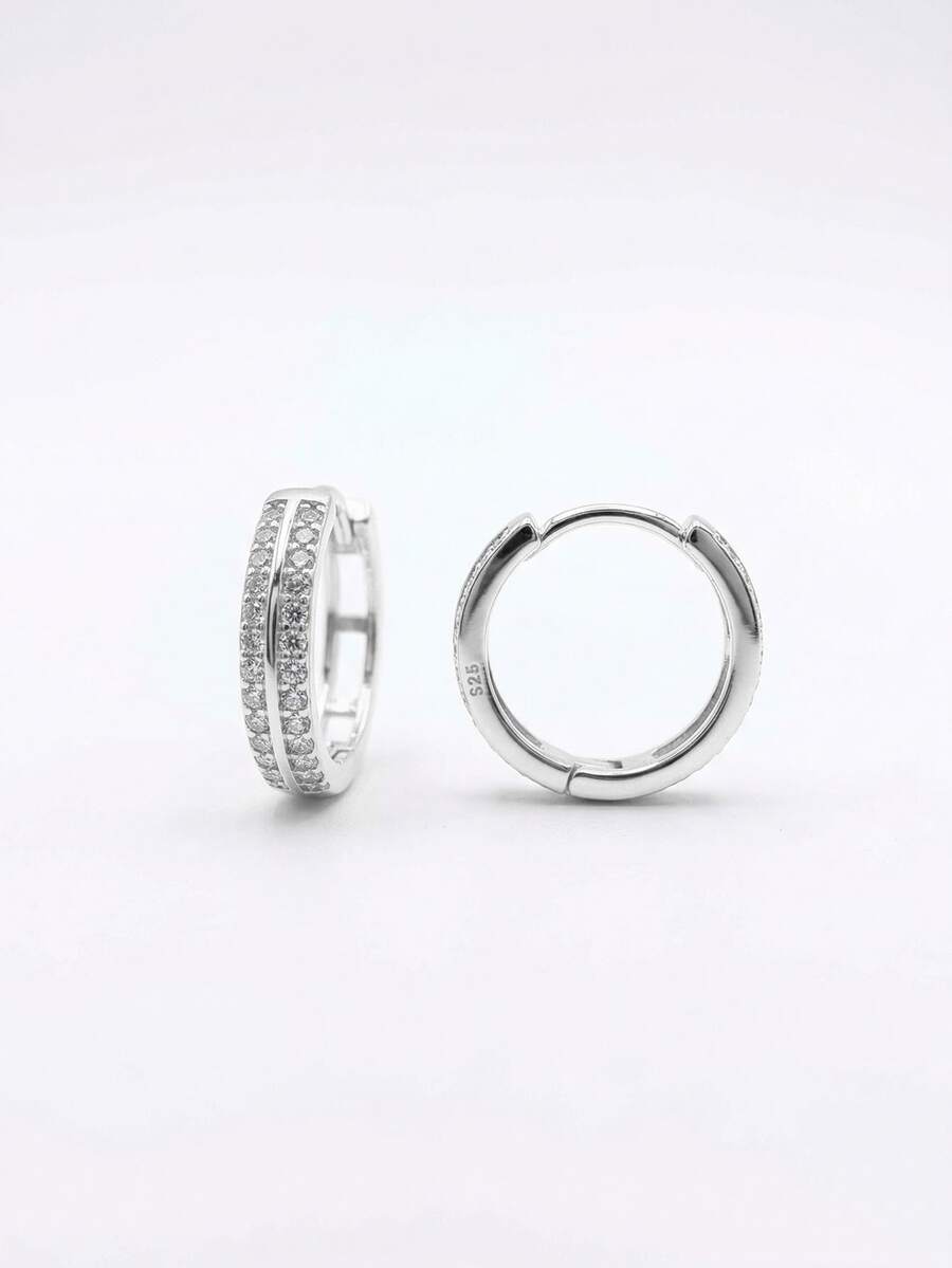 925 Sterling Silber Creolen mit doppelter Reihe Kubikzirkonia, 2 Farboptionen: Gold- und Silberfarben, mit eingelassenen Kubikzirkonia, hypoallergen minimalistischer Schmuck, inklusive Geschenkbox - Weißes Gold - Übersicht 1