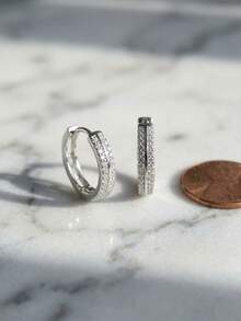 925 Sterling Silber Creolen mit doppelter Reihe Kubikzirkonia, 2 Farboptionen: Gold- und Silberfarben, mit eingelassenen Kubikzirkonia, hypoallergen minimalistischer Schmuck, inklusive Geschenkbox - Weißes Gold - Übersicht 5