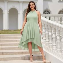 Elegant Chiffon Sleeveless Backless Asymmetric Hem Dress, Wedding Guest Dress, Bridesmaid Dress Spring Party - Mint Green - View 6