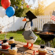 Graduation Desktop Goose Outfit Creative Mini Plastic Goose Striped Clothes, Hat, Sunglasses For Home Party Decor - B - 查看 2