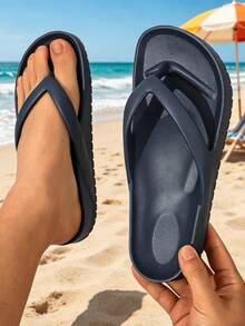 Un par de chanclas con suela gruesa y nube, con soporte de arco, antideslizantes, de EVA suave para el verano, uso casual en la playa - Azul Marino - Ver 7