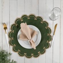 American-Style Placemat Set With Embroidered Charger Plates And Simple Napkins. Table Setting Kit With Simple Napkins. - Esparta Moss - Ver 11