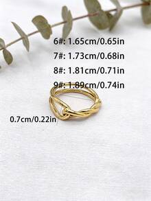 1pc Casual Minimalist 316 Stainless Steel Gold-Plated Asymmetrical Geometric Knot Line Open Ring, Men's Couple Party Accessory - Gold - View 9