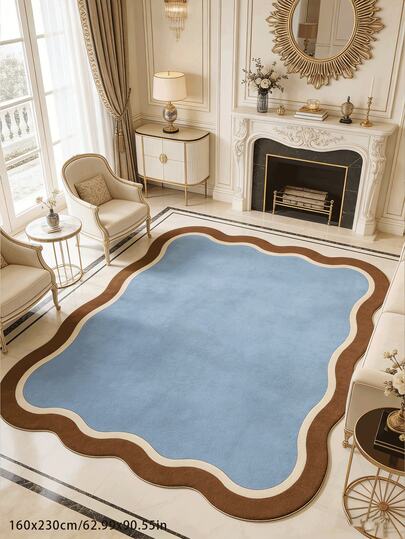 1pc, New 2026 Blue & Coffee Color Wavy Edged Decorative Carpet. Suitable For All Seasons: Spring, Summer, Autumn, Winter. Bedroom Decor, Small Rug, Carpet, Home Decor, Living Room Carpet, Bedroom Carpet, Outdoor Carpet, Washable Carpet
