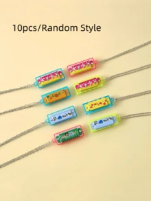 1pc Playable Mini Harmonica Necklace And 4-Hole 4-Tone Keychain, Cartoon Plastic Musical Instrument, Ideal Party Favors And Perfect Gifts - Multicolor - View 7