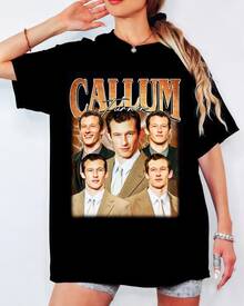 Callum Turner Retro Photo Collage T-Shirt, Gold Gradient Lightning Background Print, Unisex Casual Fan Top - Black - View 7