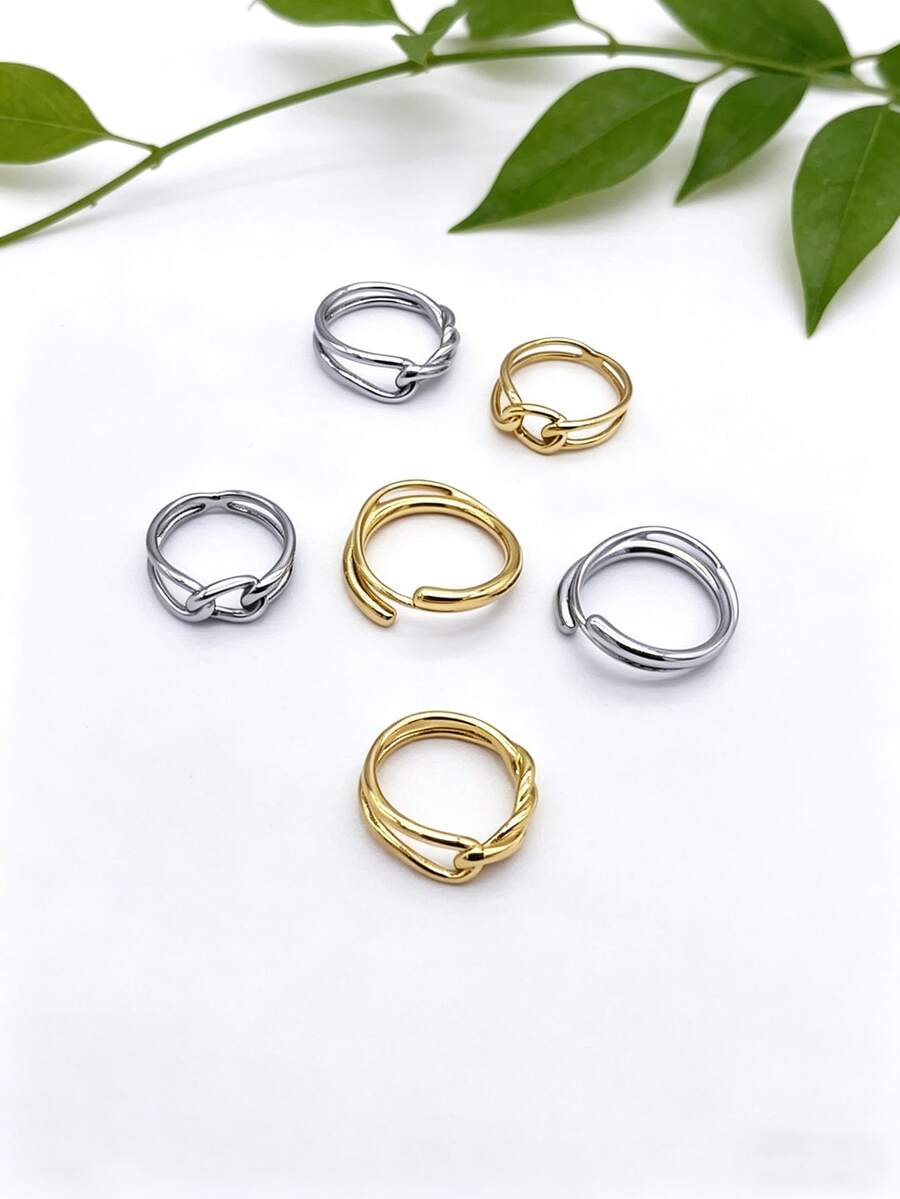 1 chiếc nhẫn hở kiểu dáng tối giản thường ngày, làm từ thép không gỉ 316 mạ vàng, thiết kế bất đối xứng hình học với họa tiết nút thắt, phụ kiện dự tiệc unisex. - Bạc - Xem 1
