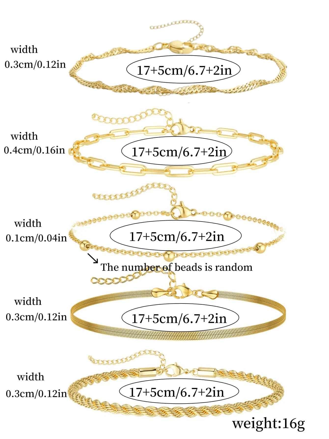 Cinco pulseras de cadenas · detalle 5