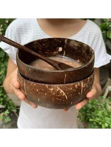 手工椰子碗套装，天然椰子壳碗，适合日常使用、户外野餐、夏季甜点和节日派对送礼 - 彩色 - 查看 8