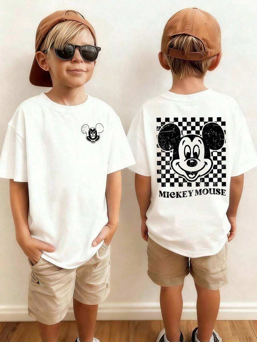 Disney Mickey Mouse Boys Graphic Tee, 2-14 Years, Short Sleeve T-Shirt With Front Chest Logo & Back Mickey Print, Casual Wear Top, Express Delivery - White - View 1