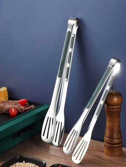 1pc Stainless Steel Food Tongs 7/9/11/13 Inch, Household Bread Food Clip, Kitchen Tongs, Heat Resistant Silicone For Cooking, Baking, BBQ, Steak