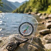1 pieza Mini brújula de mapa acrílico con regla - Herramienta de navegación portátil transparente con cordón, adecuada para senderismo, camping y orientación - Unitalla - Ver 8