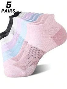 1/3/5 Pairs Women Short Ankle Socks, Shallow Mouth Sports Socks For Spring/Summer, Suitable For Fitness, Badminton, Running - Multicolor - View 9