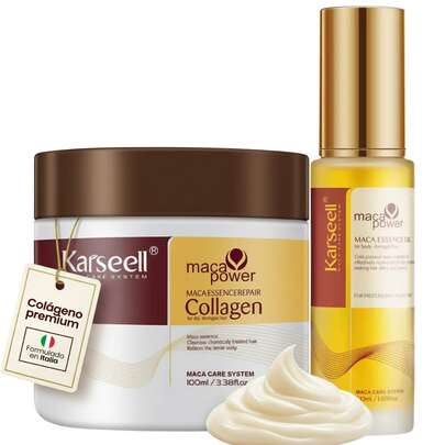  KARSEELL Pack Hair Mask Collagen 500ml + Serum Argan Oil 50ml Nourishing Repairing Hydrating Smoothing Shine Anti-Frizz Frizz Control Intensive Treatment Dry Damaged Mistreated Hair With Bleached Color Curly Wavy Straightened With Gray Split Ends Sulfate Free Paraben Free Enriched With Silk Proteins Shea Butter Coconut Oil Avocado And Vitamins Professional Salon Hairdressing And Home Use Unisex Women Men Complete Hair Routine Fast Absorption Light Texture Non-Greasy Heat Protection Deep Nutrition Visible Results Silky Shiny Healthy Finish Gift Kit