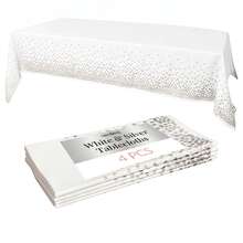 8/6/4/2 Pack White Base Silver Dot Disposable Plastic Tablecloth 54"X108", Waterproof Rectangular Table Cover For Wedding & Party - White Background With Silver Dots - View 7
