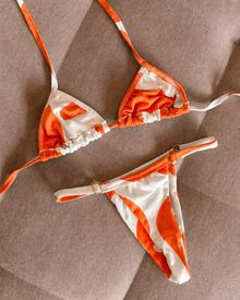 Conjunto Estampado de Biquini Marquinha de Fita Cortininha Sensual Casual Tecido Fita Franzido Nó atrás Feminino Praia Feriado Diário Casa Festa de aniversário Namorando Verão - Laranja - Visão 5