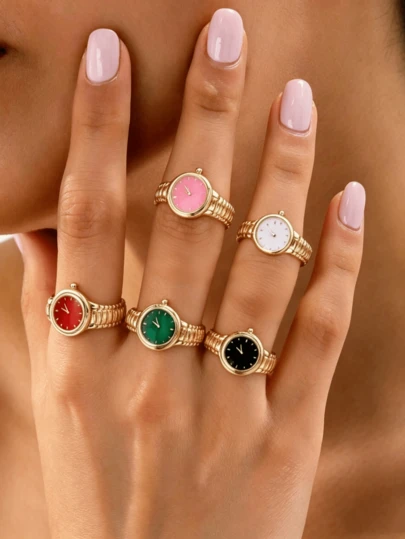 Nhẫn hình đồng hồ cổ điển, trang sức thiết kế đồng hồ sáng tạo, phụ kiện đeo hàng ngày thoải mái dành cho nữ.