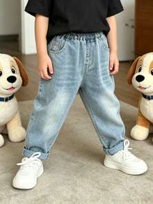 Boys Loose Straight Leg Casual Jeans Pants, Suitable For Daily Wear, School, Outdoor Activities, Autumn - Blue - View 9