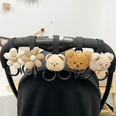 1 pieza Gancho con forma de flor linda para cochecito - Hecho de poliéster, apto para cochecitos, bicicletas y scooters eléctricos, accesorios portátiles para manillar de color beige y blanco, accesorios para cochecito de bebé