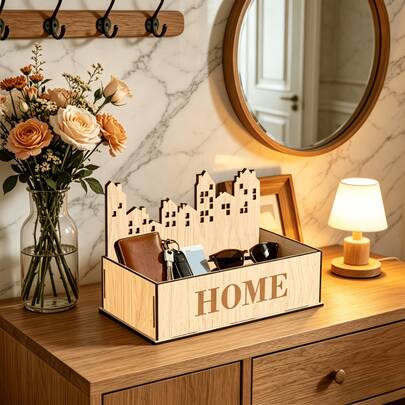 Hộp đựng đồ bằng gỗ mộc mạc, hộp sắp xếp chìa khóa và các vật dụng linh tinh như điều khiển từ xa, mỹ phẩm, kính mắt, đồng hồ, văn phòng phẩm, thích hợp để trên bàn làm việc, giá sách, phòng ngủ, phòng khách, văn phòng, trang trí nhà theo phong cách Bắc Âu.