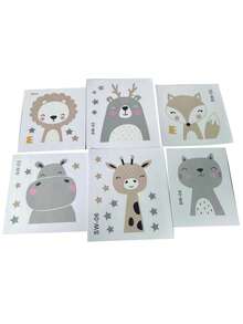 Set de 6 pegatinas de interruptor con caras sonrientes de animales de dibujos animados, decoración para la habitación de los niños - Multicolor - Ver 5
