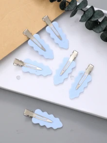 1pc/6pcs Leaf Shaped Basic Practical Bangs Clip, Seamless Hair Clip, Duck Clip, Hair Accessory - Blue - View 2