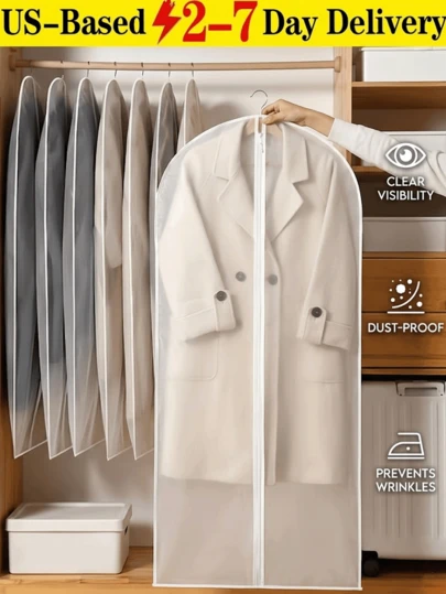 [Delivery Within 2-7 Days In The United States] Clear PEVA Washable Garment Bags Dustproof Mothproof Waterproof With Sturdy Full Zipper For Maximum Protection Translucent Breathable Suit Covers For Homeowners Men Women Business Travelers Reusable Heavy Duty Clothing Protector Bags For Wardrobe Closet Storage Travel Moving Winter Coat Dress Organization Hanging Clothes Organizer Home Storage & Organization Garment Bags & Wardrobes