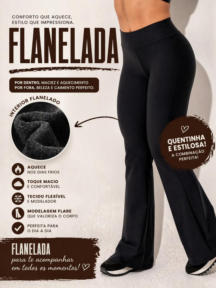 Flare Pants With A Fleece Lining, Flannel-Lined Leggings Ideal For Pilates, Gym, Running And Gymnastics, Butt-Lifting, High Waist. - 黑色 - 查看 1