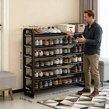 6-Tier Large Capacity Shoe Rack, Sturdy Metal And Plastic Shoe Organizer, Space-Saving Multi-Layer Storage Shelf For Entryway, Bedroom And Closet - 黑色 - 查看 10