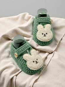 1 Pair Infant Rabbit Applique Slippers, Beige & White Infant Shoes - Mint Green - View 4