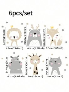 Set de 6 pegatinas de interruptor con caras sonrientes de animales de dibujos animados, decoración para la habitación de los niños - Multicolor - Ver 7