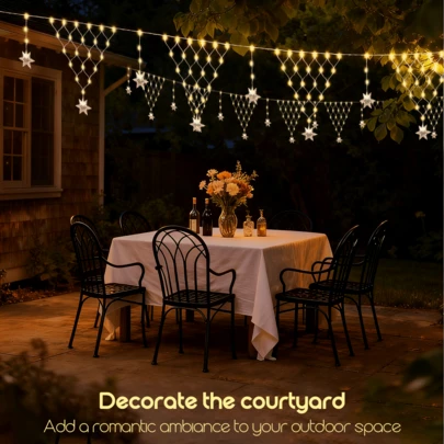 1pc USB Triangular Net String Lights: Festive String Lights With 8 Adjustable Modes, Snowflake Pendants, And Fishing Net Design-Perfect For Balcony Railings, Roof Railings, And Walls
