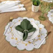 American-Style Placemat Set With Embroidered Charger Plates And Simple Napkins. Table Setting Kit With Simple Napkins. - Green Branches - View 4