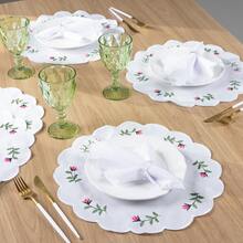 American-Style Placemat Set With Embroidered Charger Plates And Simple Napkins. Table Setting Kit With Simple Napkins. - Cuervo - Ver 3
