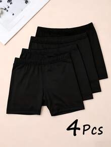 4 buah celana pendek pengaman anak perempuan warna polos, bernapas, tipis, cocok untuk pemakaian sehari-hari di musim semi & musim panas, dapat dikenakan di bawah atau sebagai pakaian luar. - Hitam - View 11