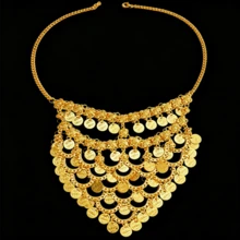 1 pieza Cadena facial con flecos multicapa, máscara facial con moneda hueca estilo árabe, decoración facial exótica - Dorado - Ver 8