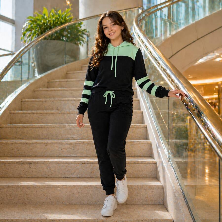 Girls' Tracksuit Set, Sizes 4 To 14 Years. - Mint Green - View 1