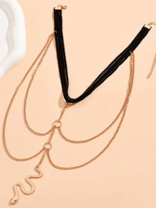 1 chiếc dây đeo đùi nhiều lớp đính pha lê tua rua thời trang, gợi cảm, thích hợp cho nữ đeo hàng ngày, lễ hội, hộp đêm, tiệc tùng, kỳ nghỉ hè và đi biển. - Hình rắn ren vàng - Xem 6
