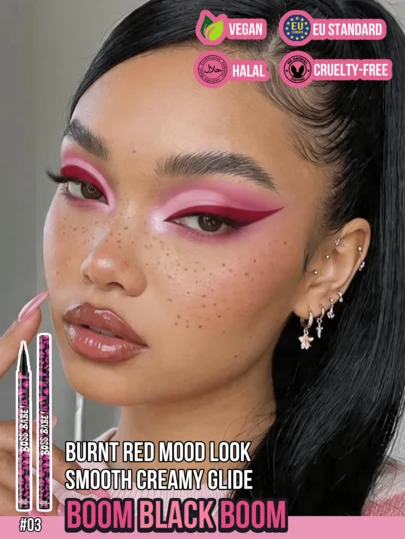  MISSLYN-BOSS BABE! ดินสอเขียนขอบตาแบบน้ำกันน้ำ, เม็ดสีแน่น, สร้างอายไลเนอร์สีดำเข้ม, มีให้เลือก 4 สีเข้ม: น้ำตาล, ดำ, แดง และน้ำเงิน, อายไลเนอร์แบบน้ำเนื้อแมตต์ติดทนนาน