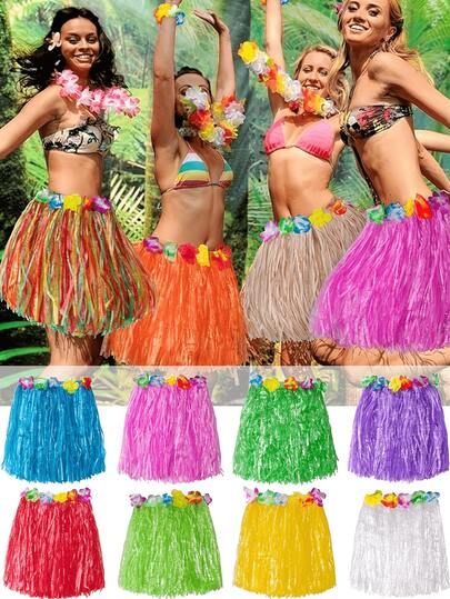 Bộ 5 món váy Hula Hawaii, bao gồm 1 váy cỏ Hawaii nhiệt đới, 2 vòng đeo tay, 2 vòng hoa, trang trí tiệc sinh nhật hoa dâm bụt nhiệt đới, váy cỏ Hawaii mùa hè, trang phục đi biển, quà tặng tiệc Hawaii sáng tạo, trang trí tiệc.
